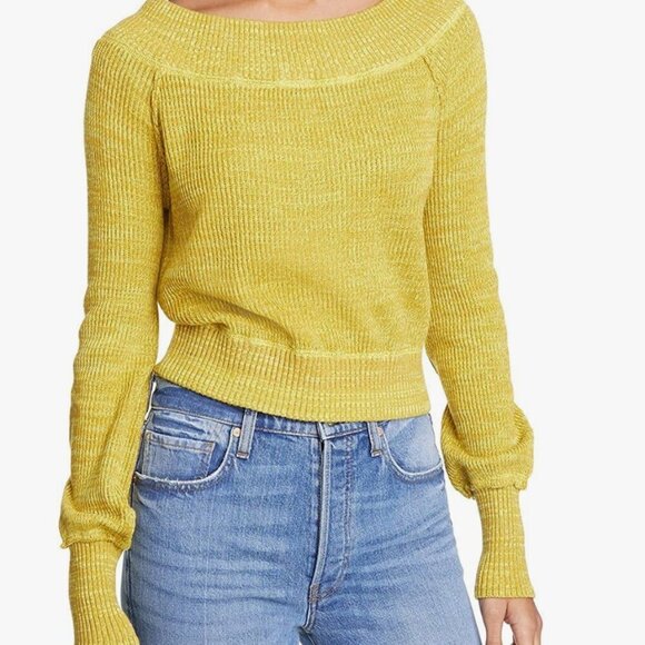 FreePeople Women's sugar Rush off the shoulder sweater Verbena Yellow.  size S - Picture 1 of 11